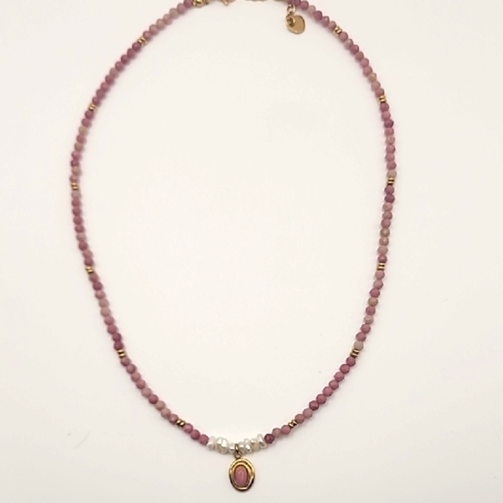 Pink Rotacrosite And Freshwater Pearl Necklace